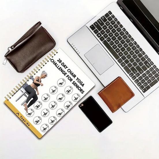 28-Day Chair Yoga Challenge Spiral Notebook Thick Paper Fitness Planner for Seniors Beginners Versatile Gift for Home Office School