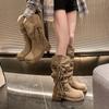 Temperament Retro Boots Children's New Autumn Thick Heel Heightened Pile Boots Look Thin But Knee Boots