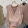 V-neck Beaded Versatile Knitted Vest Women's Sleeveless Sweater Vest Cardigan Waistcoat Top