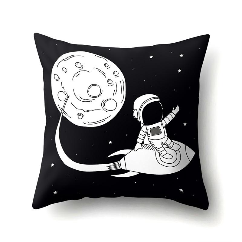 Astronaut Polyester Pillow Case Style Floral Print Peach Leather Velvet Pillow Case Creative Moon Car Waist Cushion Cover