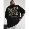 Summer Fashion FAITH OVER FEAR Alphabets Print Crew Neck Short Sleeve Casual T-Shirt for Men Soft Knitted