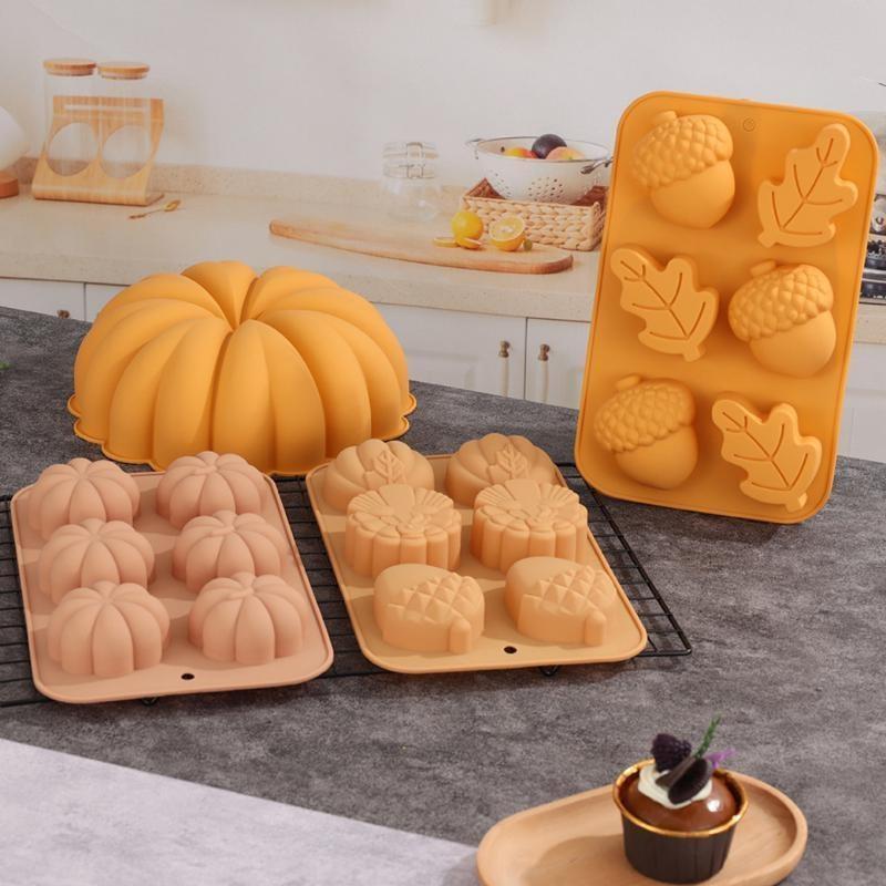Harvest Halloween Pumpkin Mousse Cake Silicone Mold DIY Pinecone Biscuit Candy Pudding Baking Tool Tree Leaf Candle Soap Mould