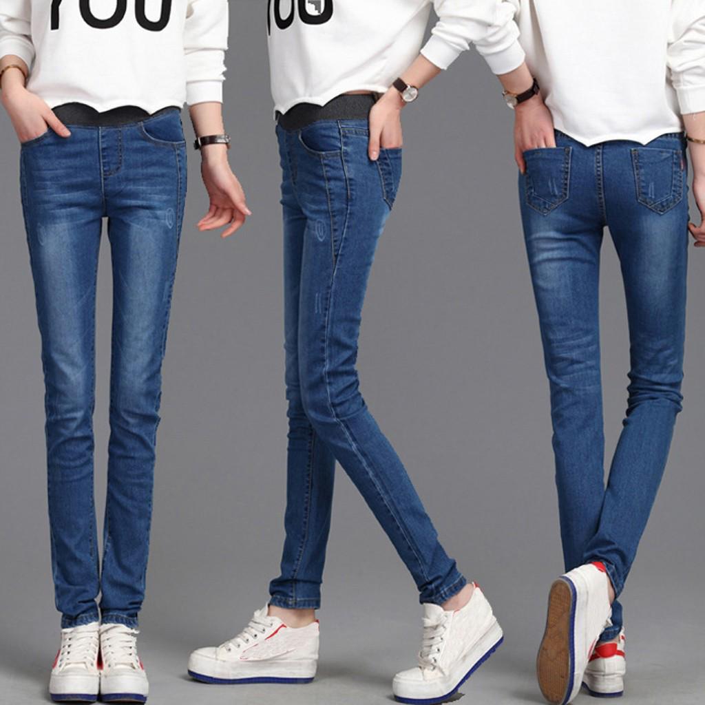 Fashion Women Loose High Waist Casual Jeans Elastic Waist Pencil Pants Plus Size