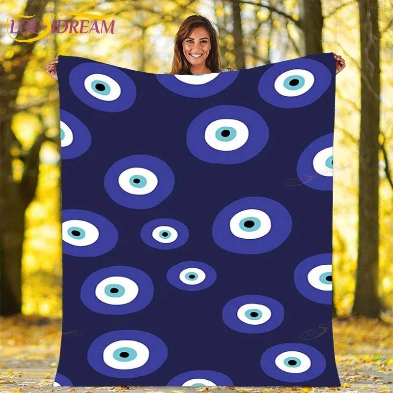 Evil Eye Blanket Turkish Nazar Spiritual Art Blanket Vintage Mid Century Flannel Blanket Sofa Chair Throw Blanket Travel Blanket