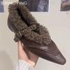 Fur Pointed Toe Women Shoes Flats Shallow Leather Shoes Woman 2025 Trend Winter Fashion Designer Walking Casual Zapatos Mujer