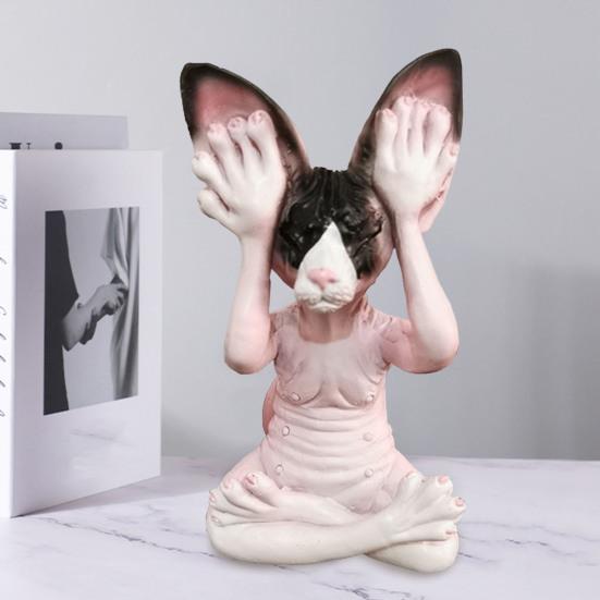 Yousheng Meditation Cat Figurine Resin Buddha Hairless Cat Ornaments Sit In Meditation Zen Cat Sculpture Home Decor Gift for Meditation Enthusiasts