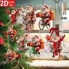 8Pcs Christmas Wooden Bicycle Santa Claus 2D Flat Wooden Pendant Christmas Tree Decoration Perfect Holiday Gift Decor