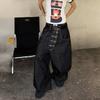 ZYLLO Metal Buckle Design Curved Wide-leg Jeans High Waist Straight Baggy Denim Pants  Vintage Street Style Trouser