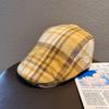 Color Grid Clashing Classic Wool Felt Newsboy Hat Color Blocking Fall Use Winter