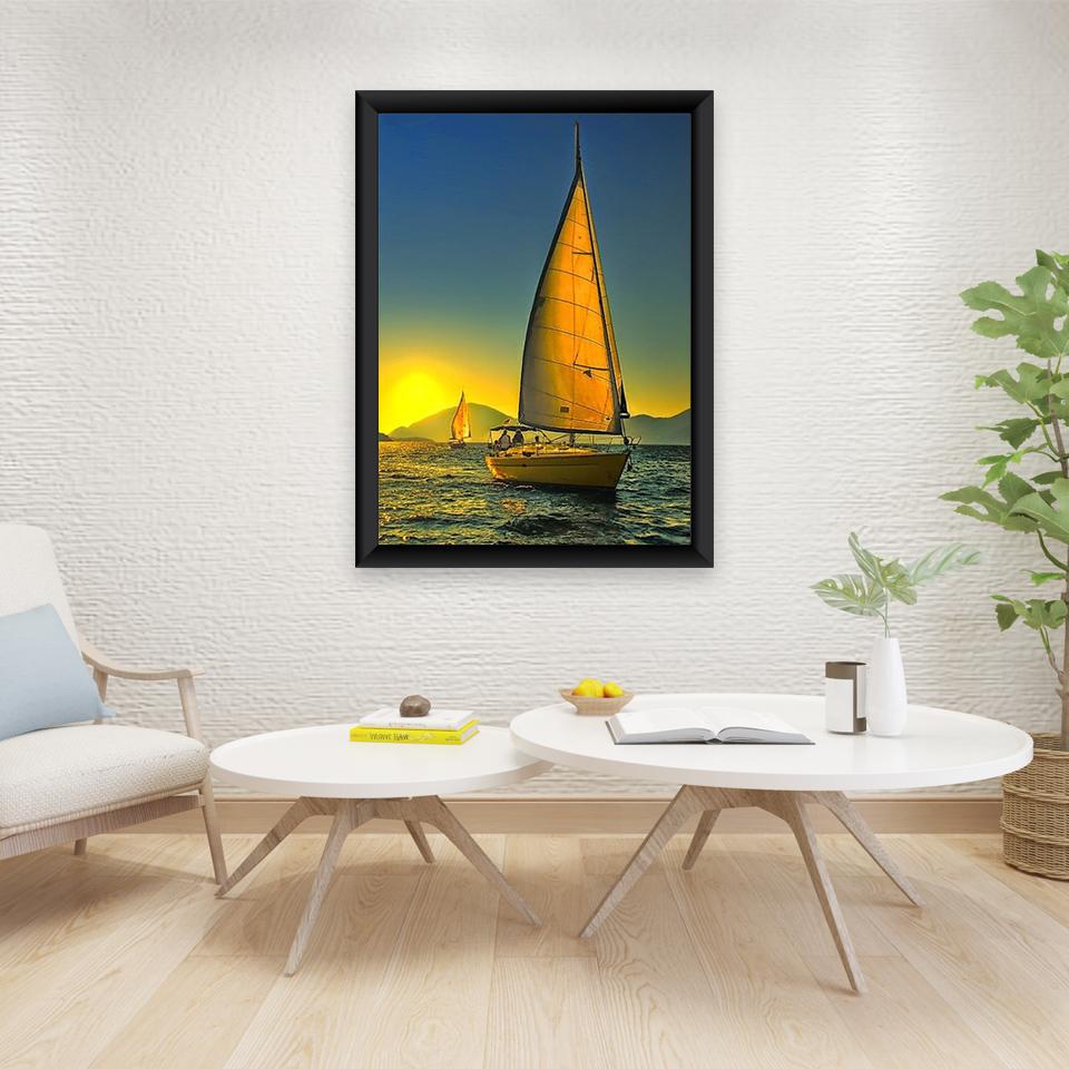 DIY 5D Diamond Painting Sailboat Diamond Embroidery Ship Cross Stitch Full Round Round Drill Mosaic Manual Art Gift Home Decor
