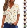 Women's Fashion Casual Vintage Floral Print V-Neck Short Sleeve Decorative Button T-Shirt Tops