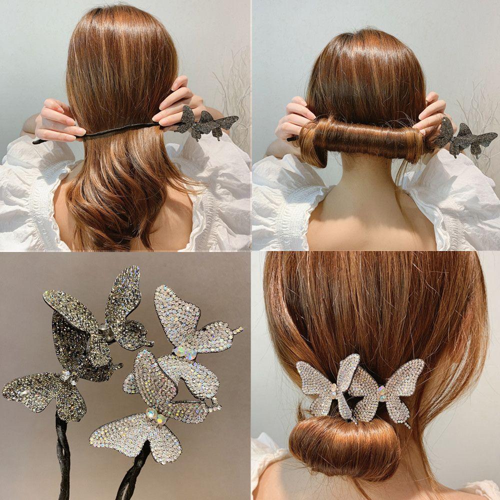 Crystal Handmade Butterfly Hair Clip Elegant Bud Hairpin Butterfly Shape Hairpins Bun Maker