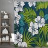 Palm Leaf White Flower Blue Leaf Shower Curtain, Bathroom Decorative Shower Curtain, Waterproof Shower Curtain with Hooks