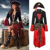 Halloween Cosplay Dress Pirate Queen Dance Party Stage Performance Costume Bell Sleeves Irregular Hem Lace-up Strap Belted Waist Vikings Dress