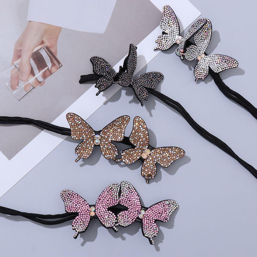 Crystal Handmade Butterfly Hair Clip Elegant Bud Hairpin Butterfly Shape Hairpins Bun Maker