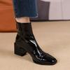 2025 New European Station Square Toe Patent Leather Block Heel Booties Women's Autumn and Winter Boots