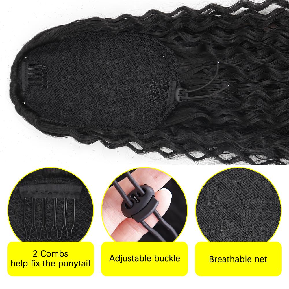MERISIHAIR Synthetic Drawstring Ponytail Long Curly Ponytail Clip In Hair Extension Women Natural Black Hairpiece
