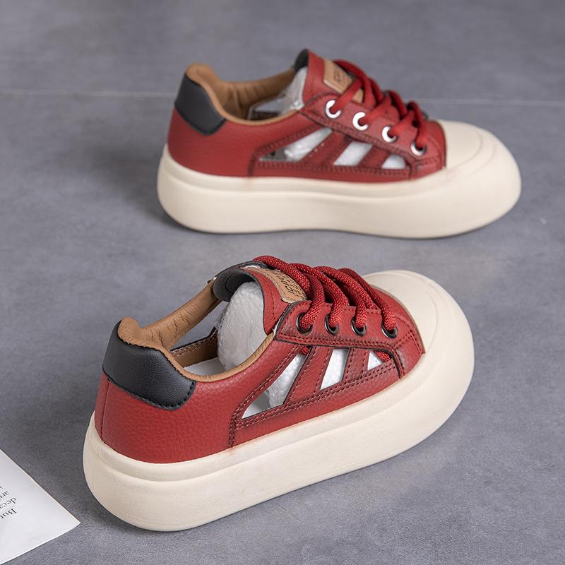 Summer New Muffin Sole Little White Shoes Student Big Head Casual Shoes Round Head Hollow Hole Shoes Women's T