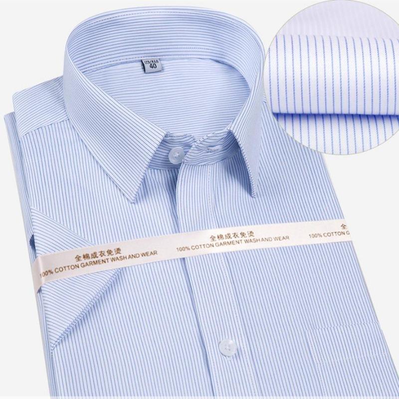 Pure Cotton Non-iron Striped Formal Short-sleeved Shirt Mens