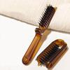 Portable Foldable Boar Bristle Brush - Double Sided for Straight and Curly Hair, Compact
