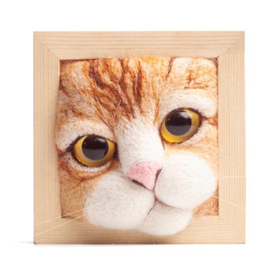 Photo Frame Ornaments with Shaping Base Wool Felt Interactive Lovely Cat Head Doll Knitting Kit Household Supplies