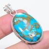 Natural Copper Blue Turquoise 925 Sterling Silver Jewelry Pendant 1.89" s5U80