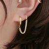 1PC Women's Fashion Double Ear Hole Piercing Hoop Earrings Smooth Simple Hoops Chain Connected Shiny Charming Earring Jewelry