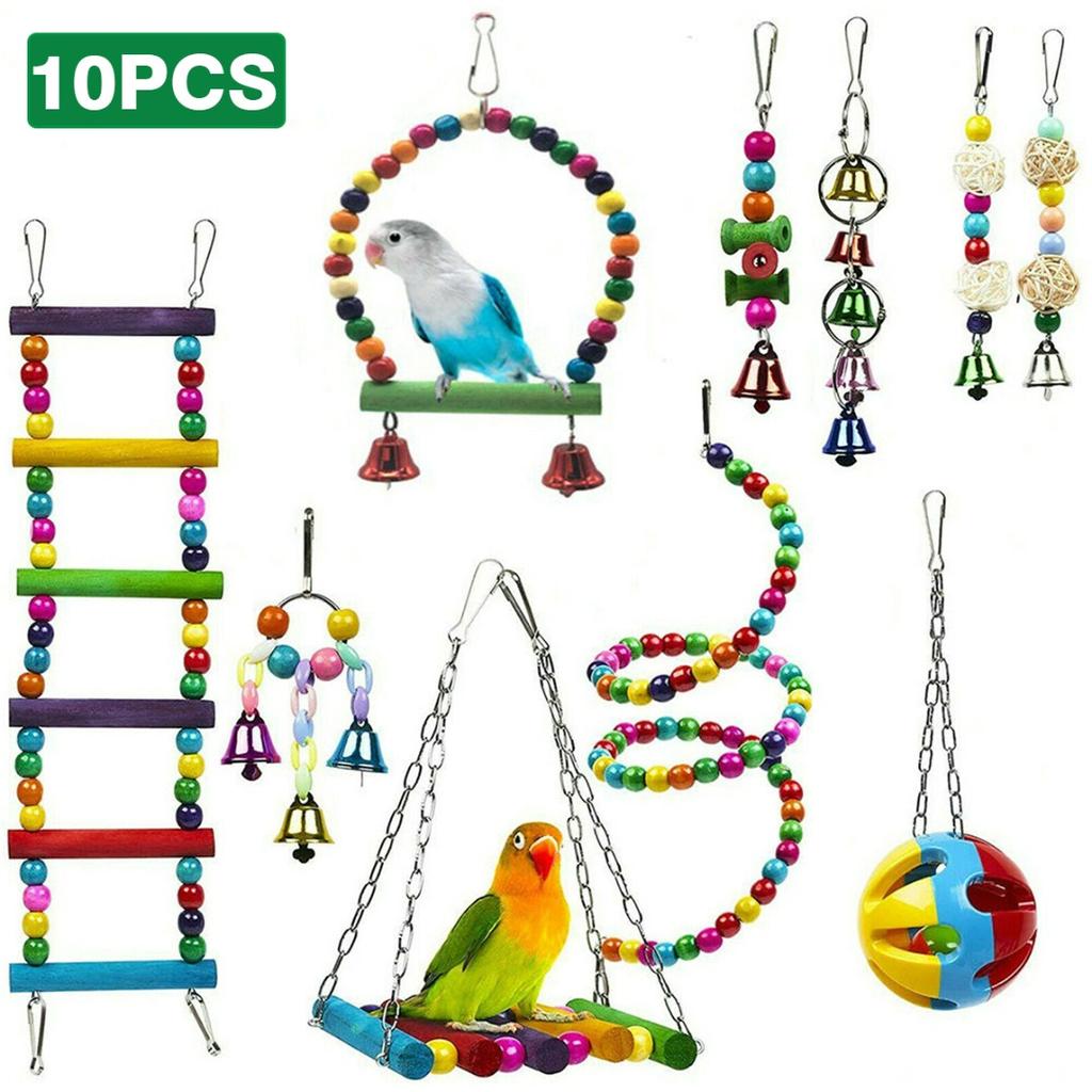 10 шт./компл., качели с птицами, попугаями, жевательный подвесной колокольчик, клетка для кореллы, игрушка