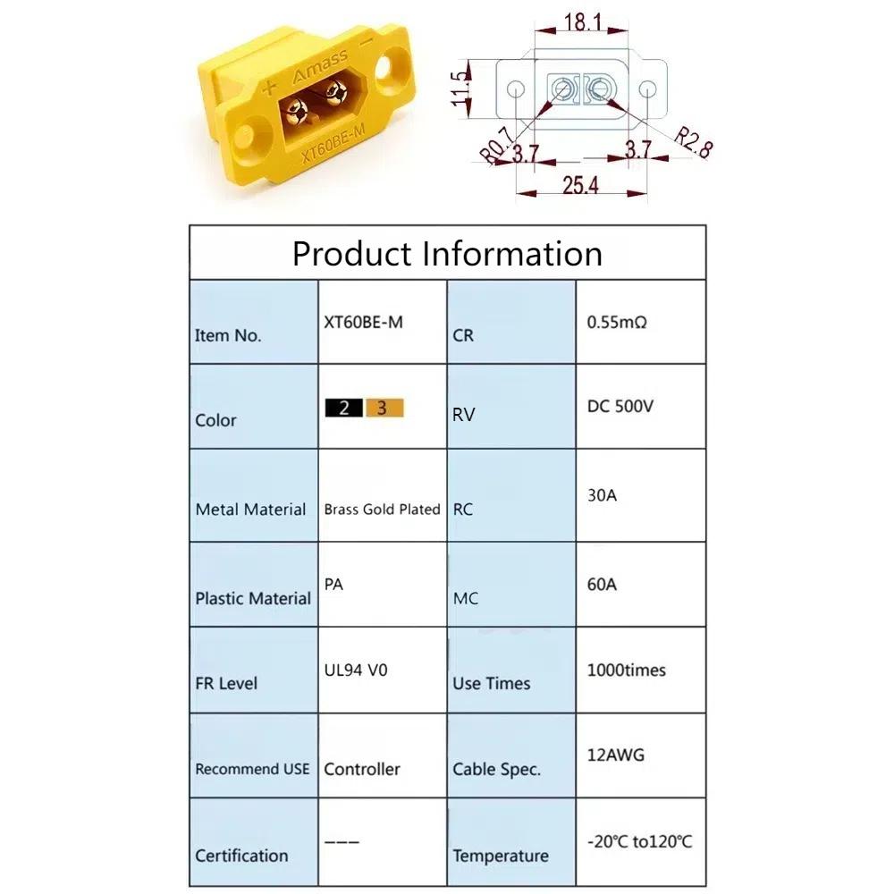 Black Yellow XT60BE-M-F  Connector East To Install Wire Cable Plug  for RC FPV Motor ESC