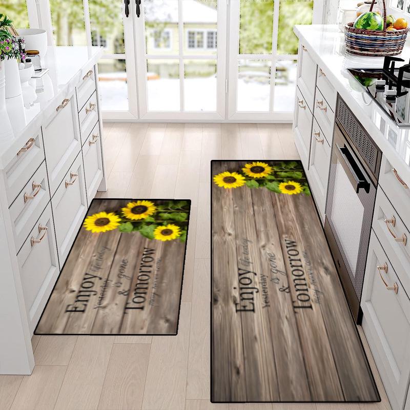 Sunflower Spring Floral Kitchen Mat & Doormat Set - Two Pieces