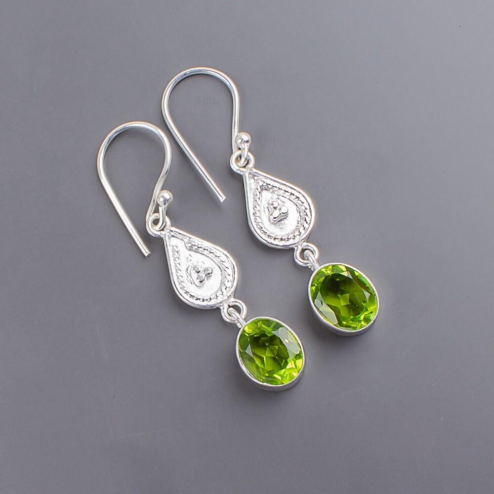 Peridot Gemstone 925 Sterling Silver Handmade Jewelry Partywear Earrings 1.70" EE-8-5