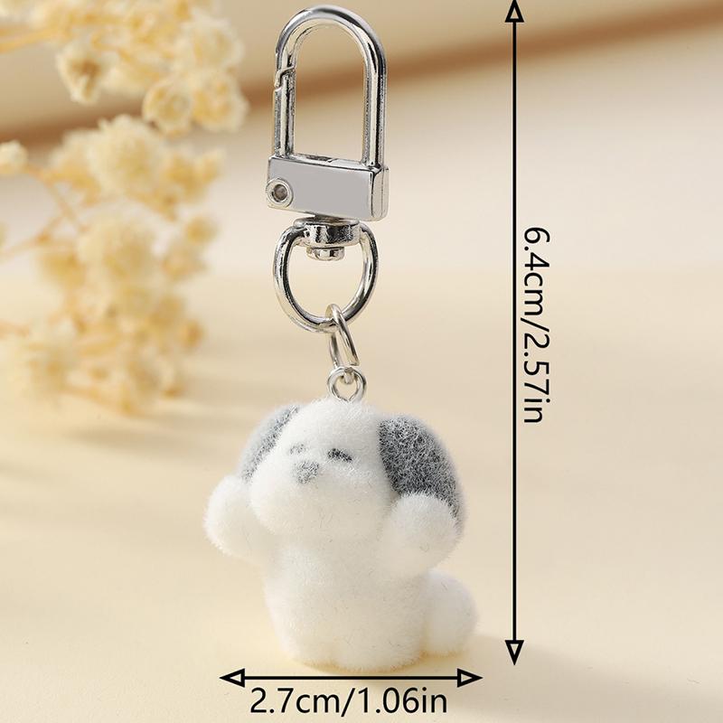 Kawaii 3D Flocking Puppy Keychain Cartoon Little Dog Plush Keyring Car Key Holder Bag Pendant Earphone Decoration Couple Gifts
