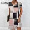 3D Geometry Print Dress Women Retro Short Sleeve O Neck Dress Summer Fashion Casual A Line Mini Dress Plus Size Clothes 2024 New