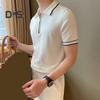 Men Summer Shirt Thin Knitted Short Sleeve Zippered Lapel Top Stretchy Hem Striped Solid Color Loose Shirt for Commuting Travel Outdoor