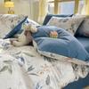 Элегантный синий цветочный узор пододеяльник комплект 100% хлопок мягкий приятный для кожи комплект постельного белья размера Queen одеяло чехол наволочки