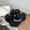 Rhinestone Toes Round Head Thick-soled Slippers Women Wear Summer 2025 Vacation Cool Slippers Small People Increase Height Flip-flops