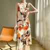 Silk Satin Women's V-neck Print Spaghetti Strap Maxi Dress - Summer 2025 Collection