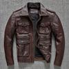 Heavy Industry M65 Hunting Cowhide Leather Jacket Men's Tooling Vintage Red Brown Genuine Leather CoatsPlus Size