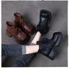 Johnature Retro Genuine Leather Platform Short Boots Women Shoes Thick Soled Square Toe Boots