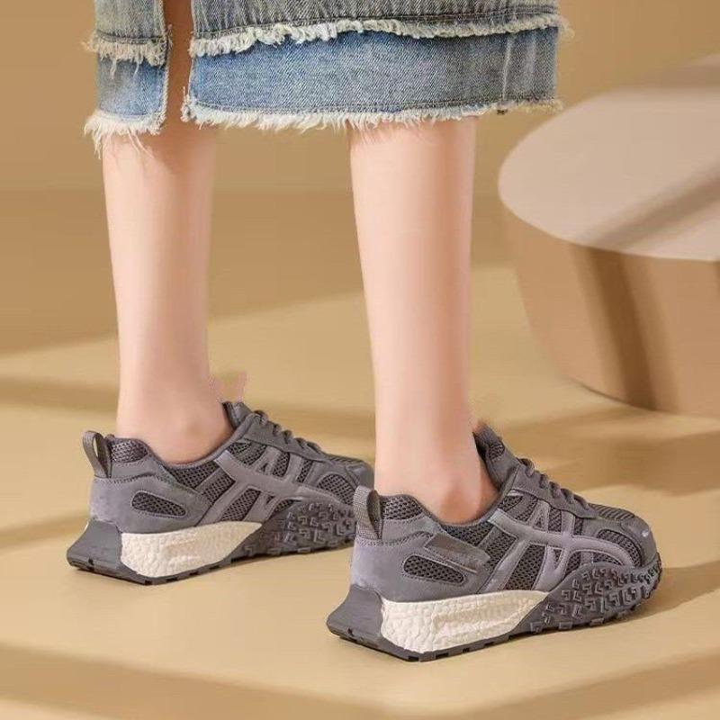 Fashion Mesh Women's Autumn New Soft-faced Soft-soled Lace-up Retro Sports and Leisure Shoes