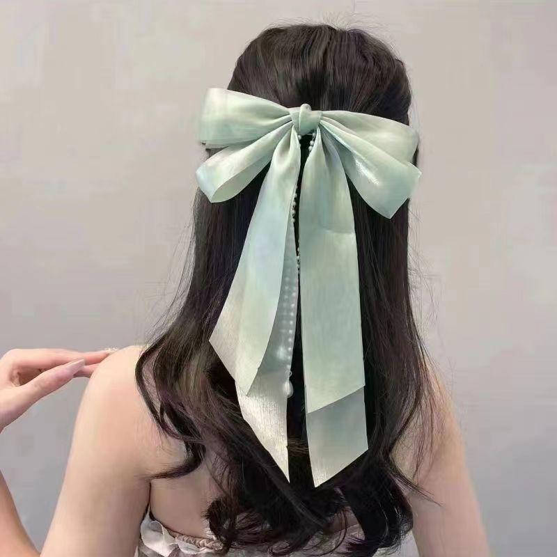Chiffon Bow Hair Clip Women Large Bowknot Stain Hairpin Barrettes Girls Solid Color Ponytail Clip Hair Accessories Headwear Gift