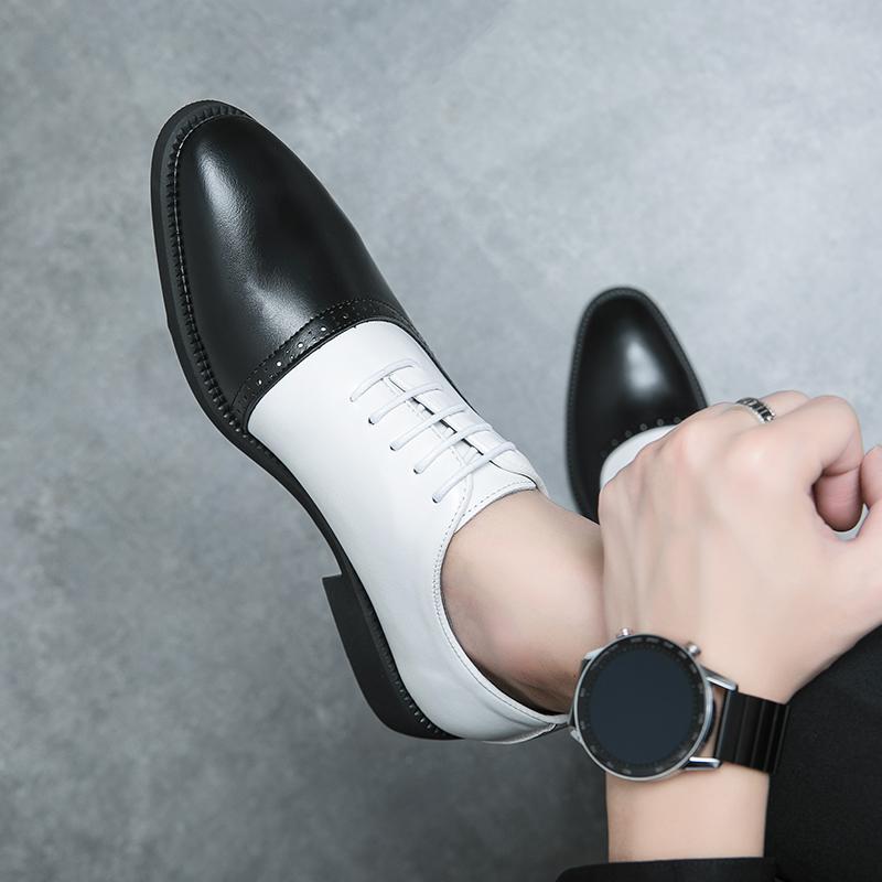 Fashion Business Classic Evening Dress Shoes Men's Black White Derby Leather Shoes Brogue Lace-up Casual Wedding Shoes Formal Male Shoes