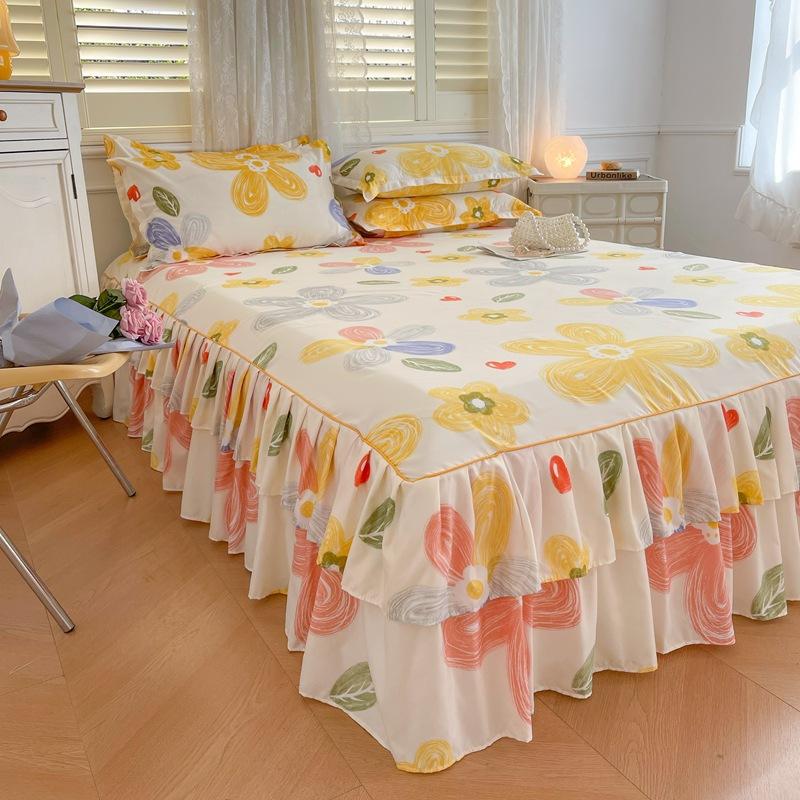 23 Colors Matte Non-slip Bed Skirt Baby Single Twin Full Queen King Size Bed Skirt Mattress Protective Case/Cover Bed Skirt with 2 Pillowcase