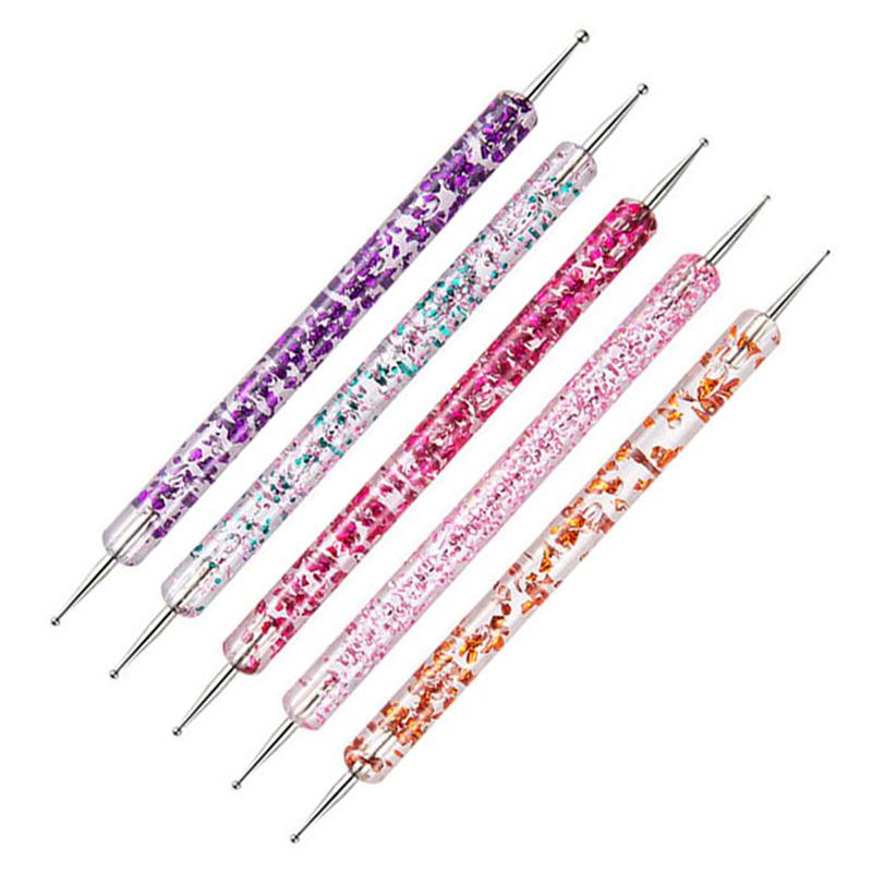 5 Pcs Nail Art Dotting Pen Crystal Beads Handle Dual-ended Drawing Painting Rhinestones Manicure Tools