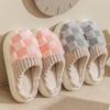 Fashion 2024 Winter Toe Wrap Warm Plaid Cotton Slippers Couple's Thick Soft Sole Slides Men Women Indoor Floor Flat Home Non-slip Shoes