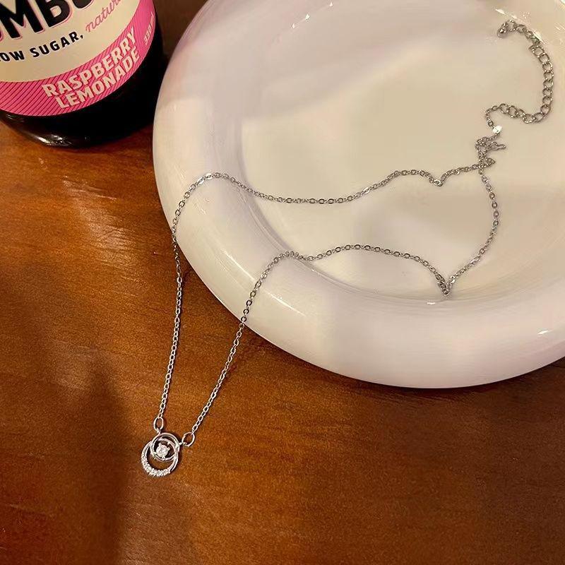 Серебряный цвет изящный круглый циркон кулон ожерелье простой универсальный легкий роскошный ключичный цепь для женщин ювелирные изделия
