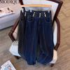 MODIQUE Spring Plus Size Women Vintage High Waist Elastic Straight Button Decoration Long Jeans Lady Basics Casual Pants Trousers