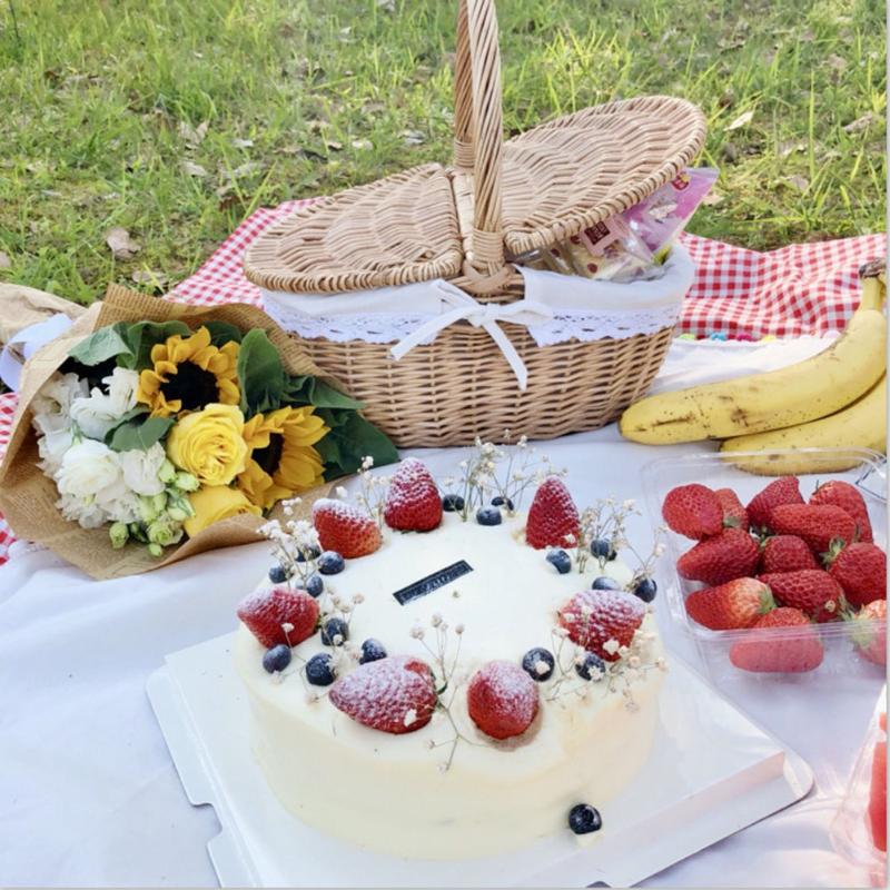 Handmade Large Wicker Basket Handle Picnic Bag Willow Woven Storage Hamper Double-Lid Camping Outdoor Fruit Holder Organizer