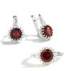 925 Sterling Silver Jewelry Set Natural Garnet Round 8mm Gemstone Ring Earring Flower Design for Girls Daily Wear