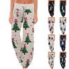 Women's Fashion Casual Comfortable Pajama Pants Christmas Print Drawstring Wide Leg Pants